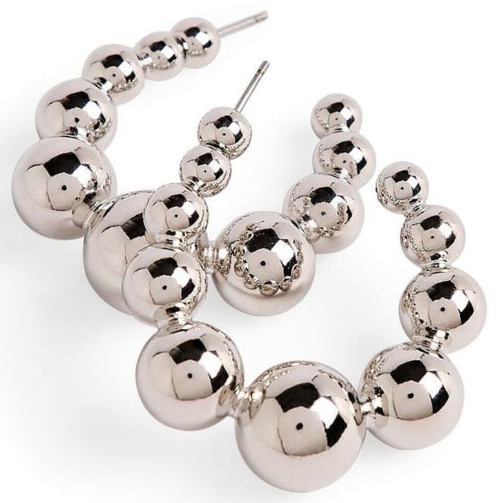 NWT ETERNITY Silver Highly Polished Metallic Pearl Beads Hoops Hoop earrings